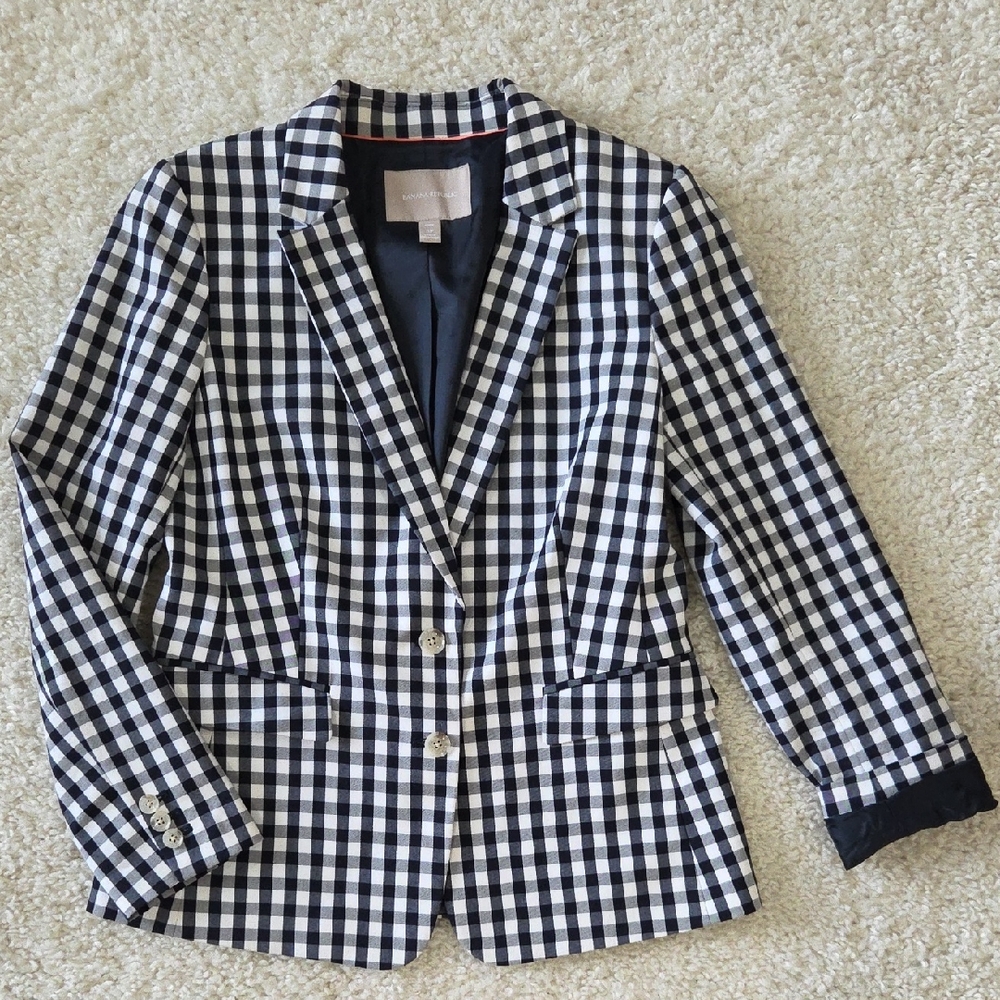 Banana Republic Black and White Gingham Tailored Blazer